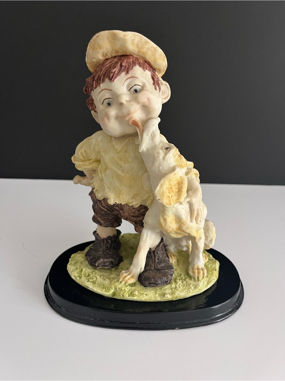 Vintage Giuseppe Armani Gulliver's World Dog Licking Boy Figurine Made in Italy